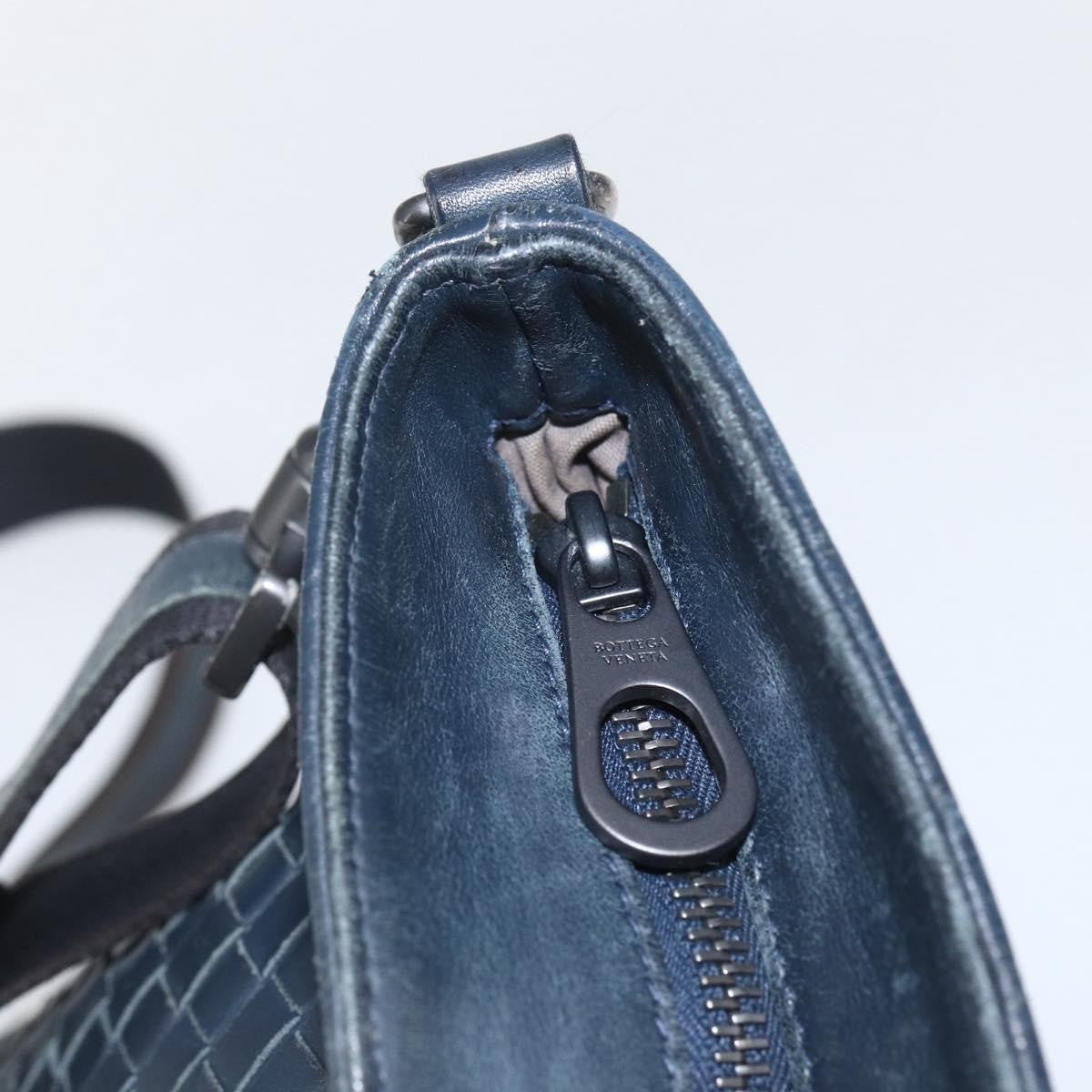 Bottega Veneta Flat Messenger Intrecciato Nappa, Navy, Leather, Crossbody Bag