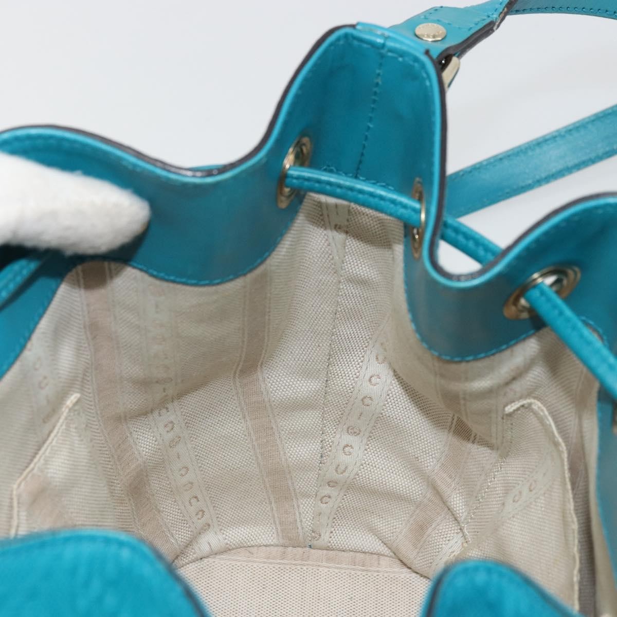 Gucci Bright Bucket Diamante Leather, Blue, Leather, Shoulder Bag
