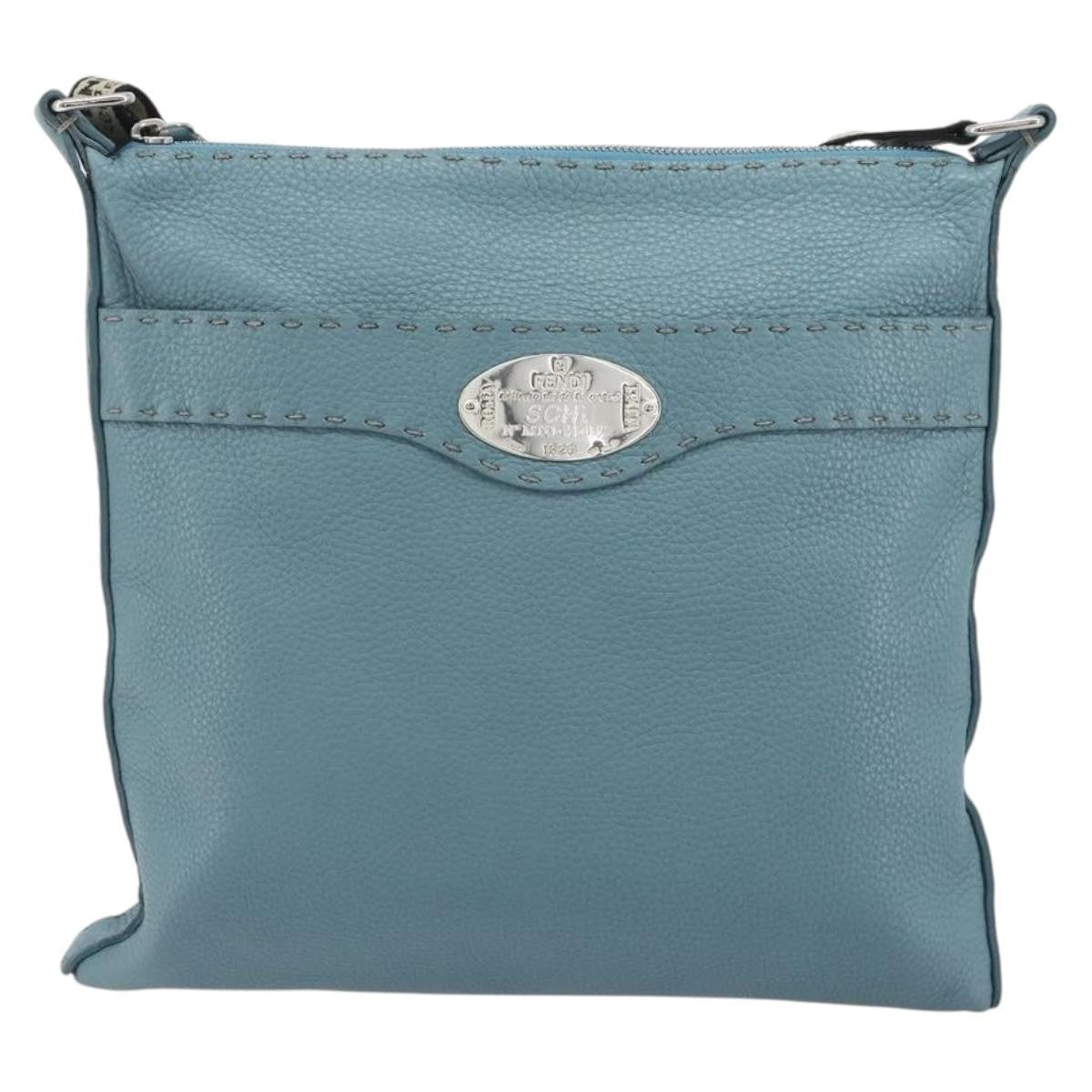 Fendi Vintage Selleria Zip Messenger Leather, Blue, Leather, Shoulder Bag