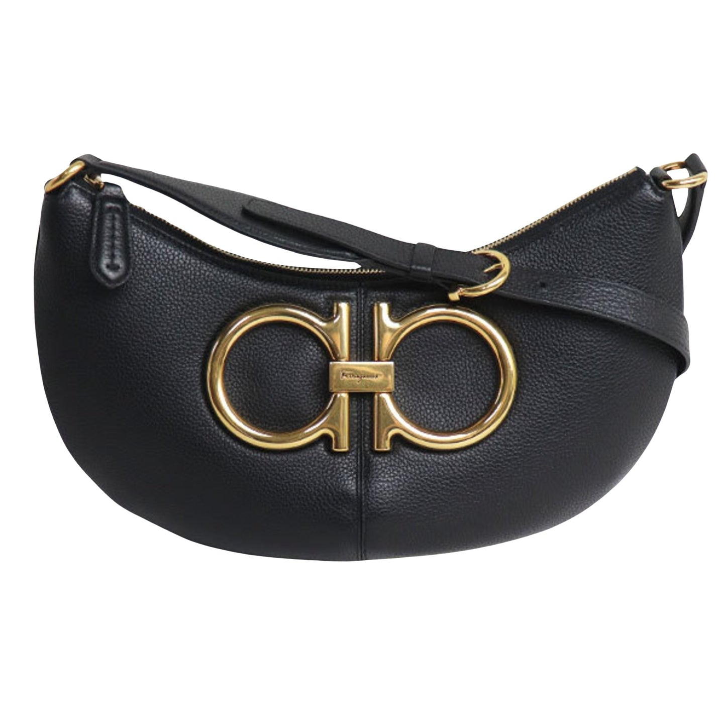 Salvatore Ferragamo Gancini, Black, Leather, shoulder