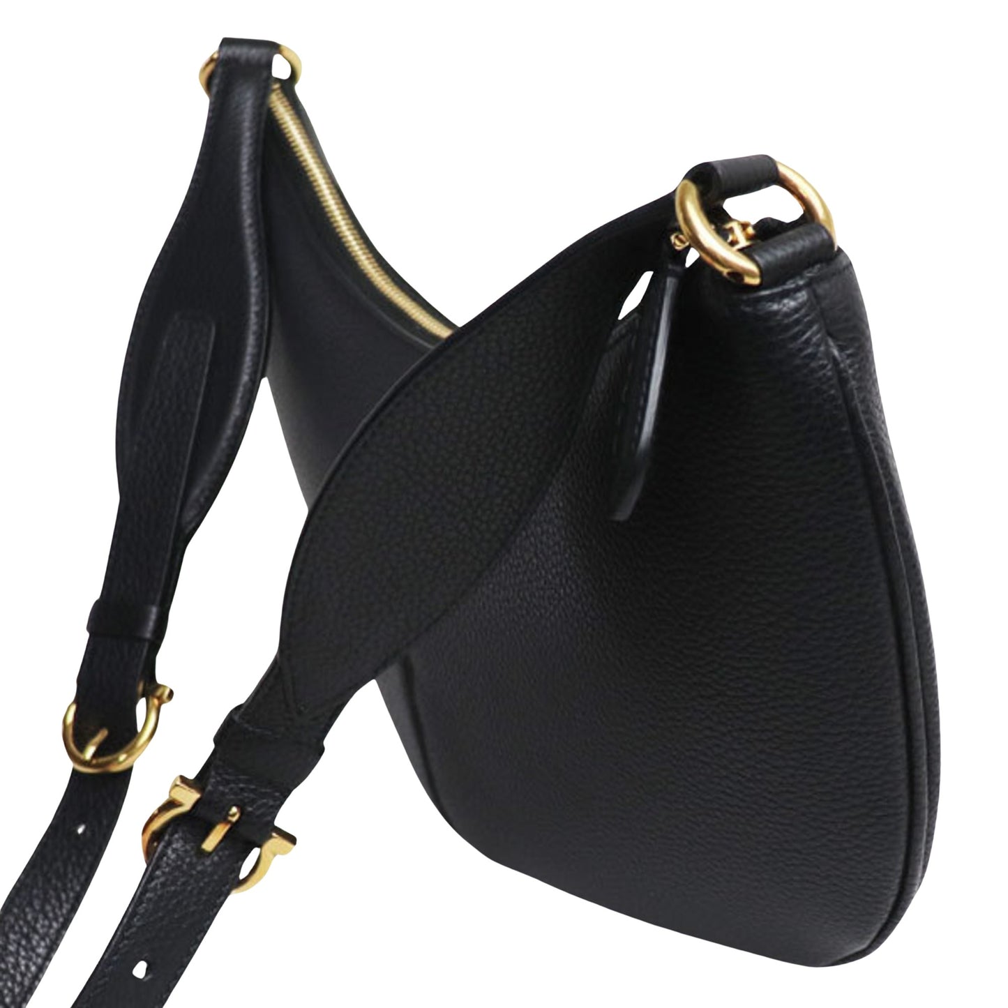 Salvatore Ferragamo Gancini, Black, Leather, shoulder