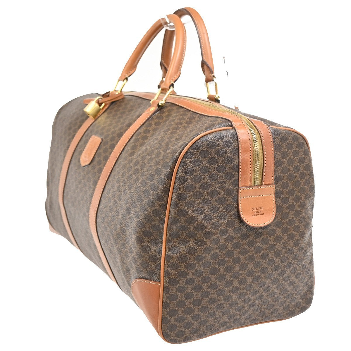 Celine Vintage Duffle Canvas and Leather, Brown, Canvas, Travel Bag