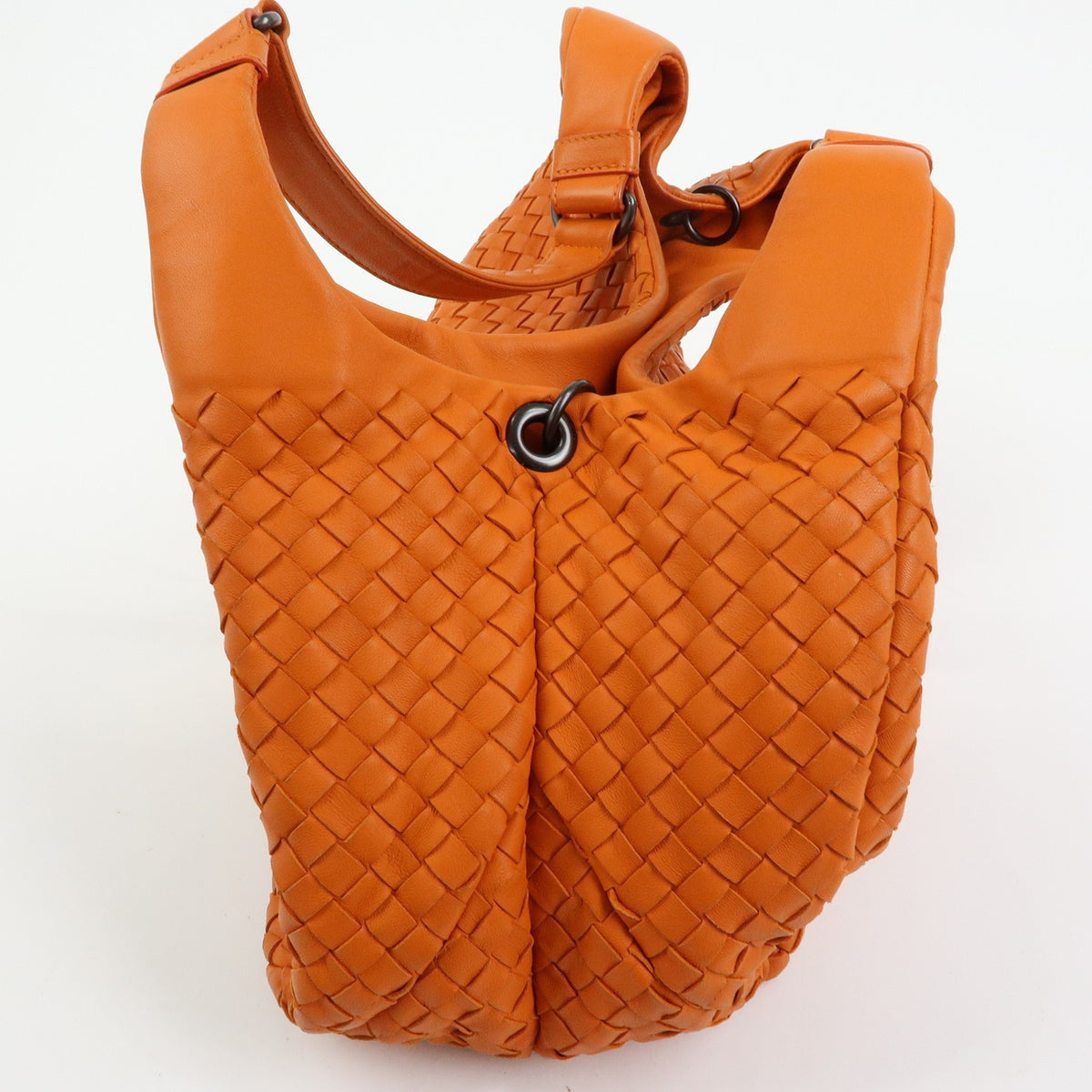 Bottega Veneta Campana Hobo Intrecciato Nappa, Orange, Leather, Shoulder Bag