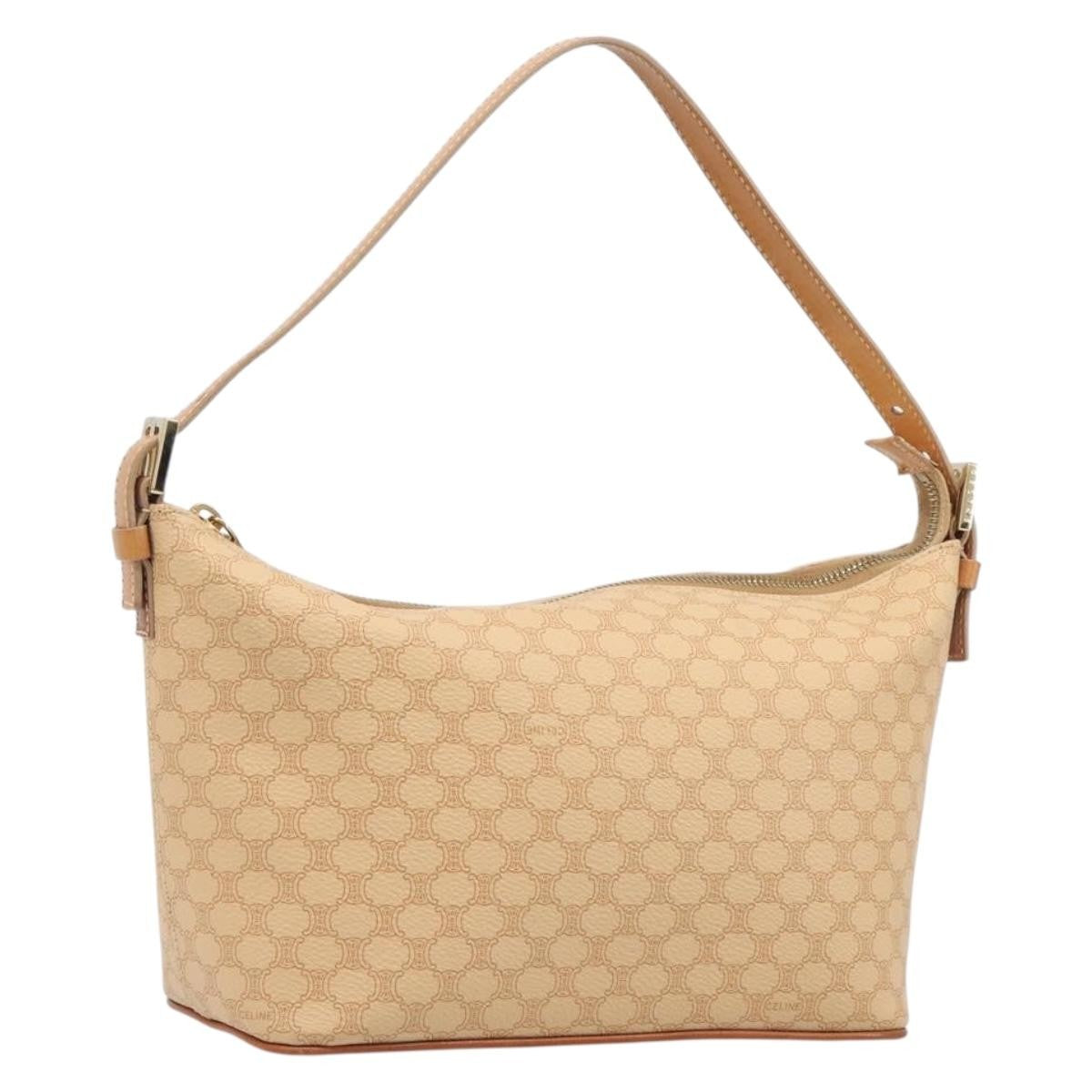 Celine Vintage Zip Hobo Macadam Canvas, Beige, Canvas, Shoulder Bag