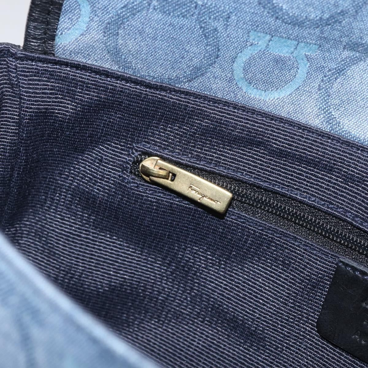 Salvatore Ferragamo Gancini Canvas, Navy, Canvas, Shoulder Bag
