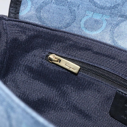 Salvatore Ferragamo Gancini Canvas, Navy, Canvas, Shoulder Bag