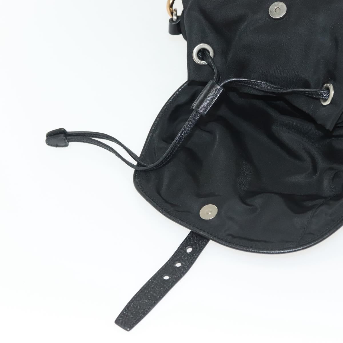 Prada Double Pocket Drawstring Tessuto, Black, Nylon, Shoulder Bag