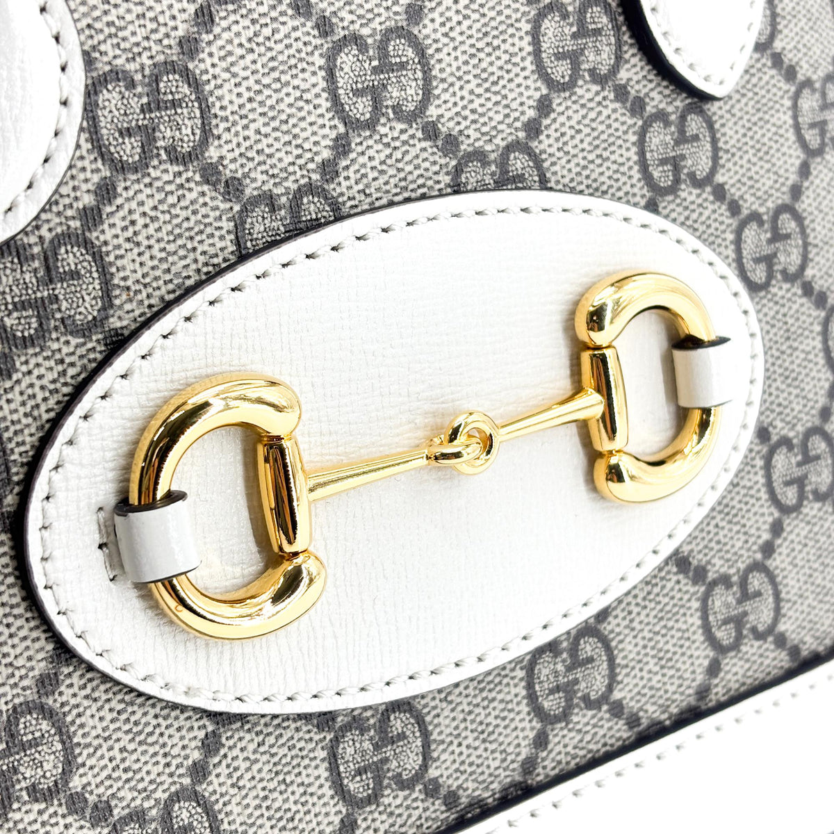 Gucci Horsebit 1955 Top Handle GG Coated Canvas with Leather, Beige, Canvas, Handbag
