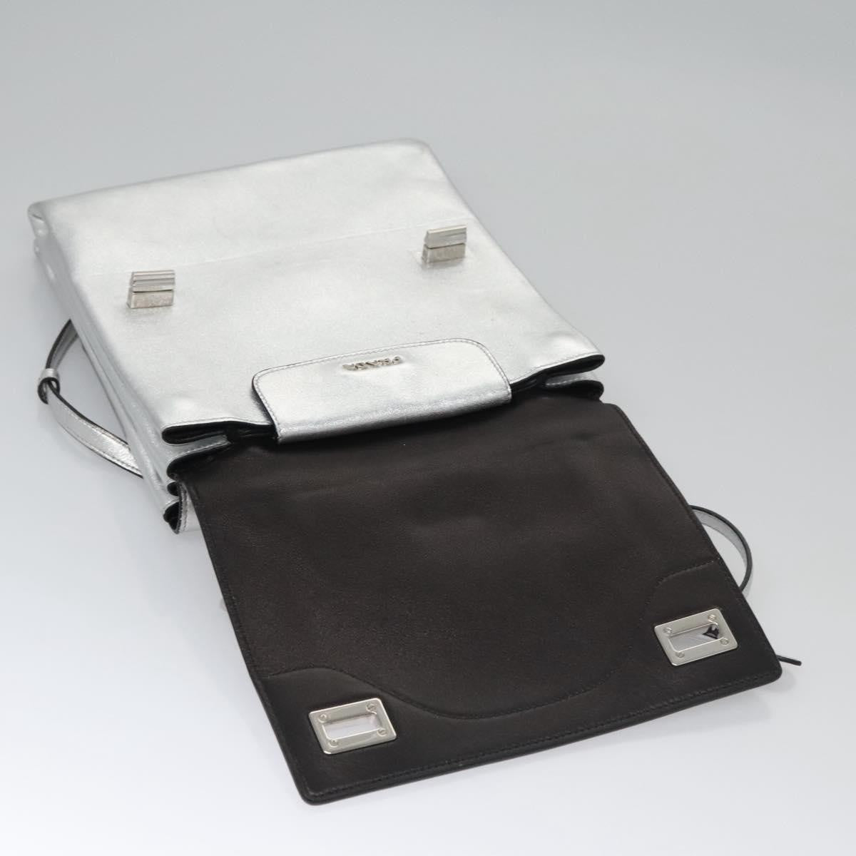 Prada Galleria Double Zip Saffiano Leather, Silver, Leather, Shoulder Bag
