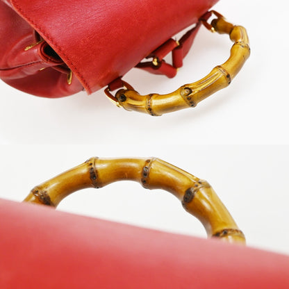 Gucci Vintage Bamboo Leather, Red, Leather, Backpack