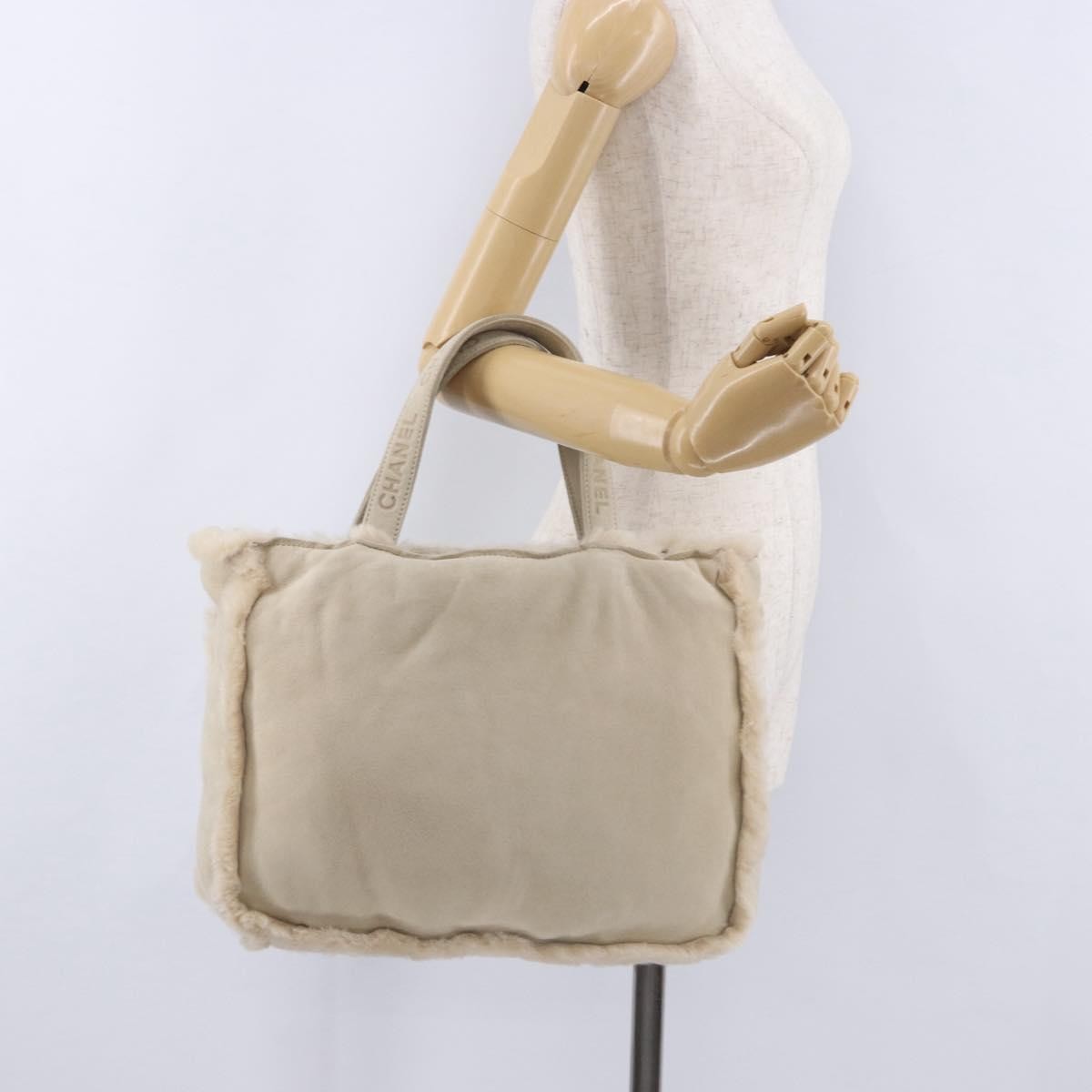 Chanel Vintage East West Tote Shearling and Suede, Beige, Leather, Tote Bag