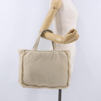 Chanel Vintage East West Tote Shearling and Suede, Beige, Leather, Tote Bag