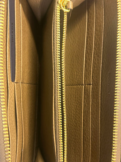 Prada Zip Around Vitello Daino, Brown, Leather, Wallet