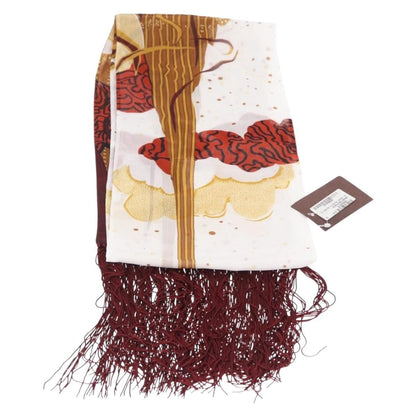 Gucci Printed Silk Fringed Scarf Silk, Burgundy, Silk, Scarf