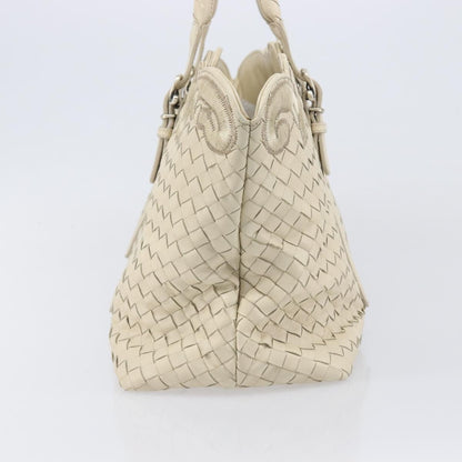 Bottega Veneta Belted Cabas Tote Intrecciato Nappa with Stitched Detail, White, Leather, Tote Bag