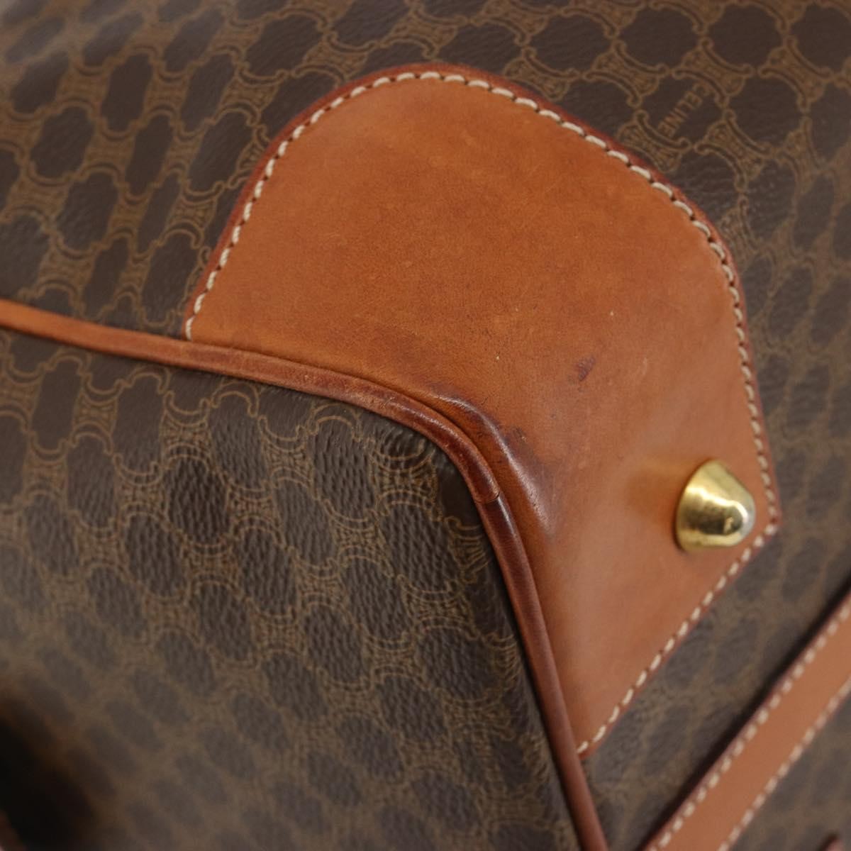 Celine Vintage Duffle Macadam Coated Canvas, Brown, Canvas, Handbag