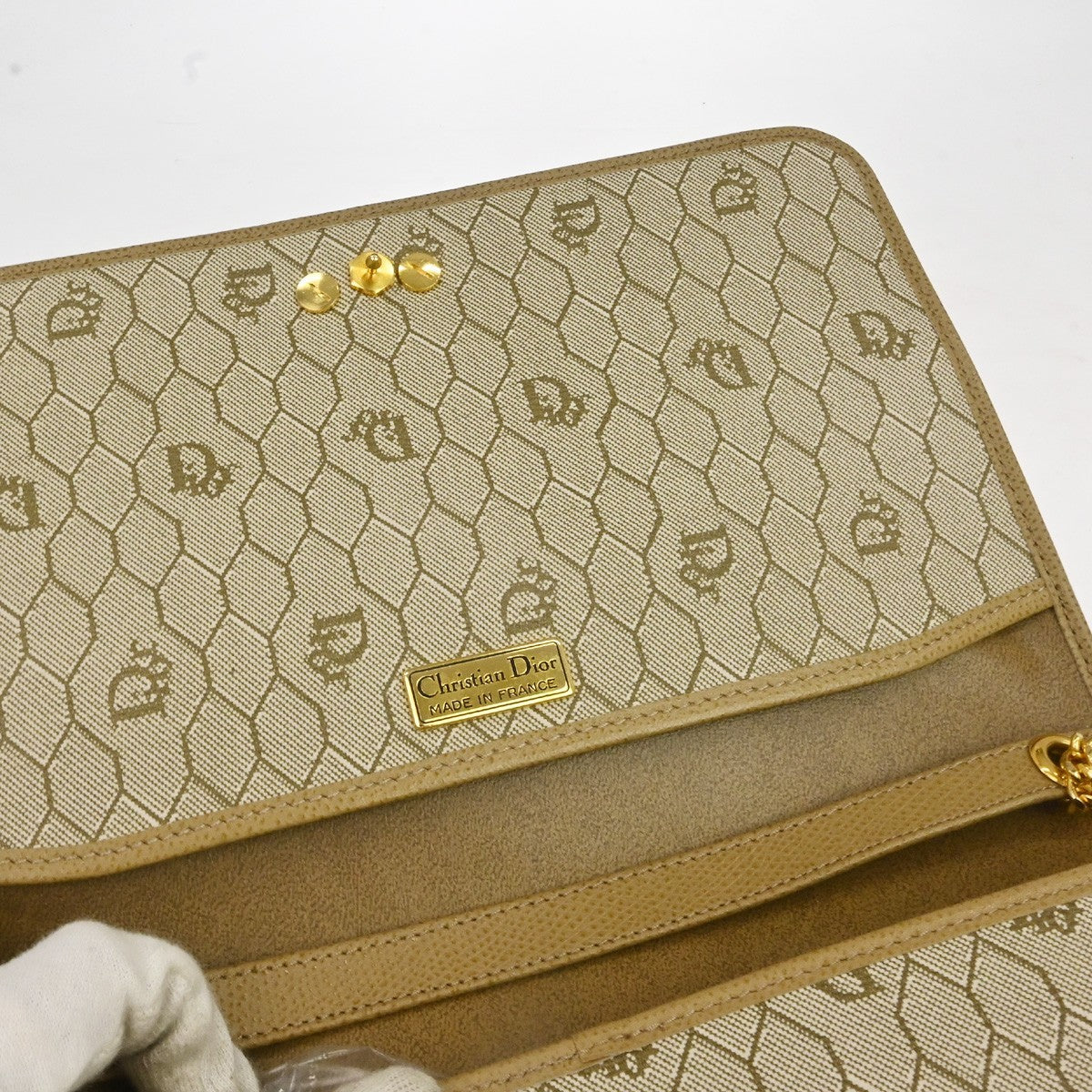 Christian Dior Vintage Chain Flap Leather, Beige, Leather, Shoulder Bag