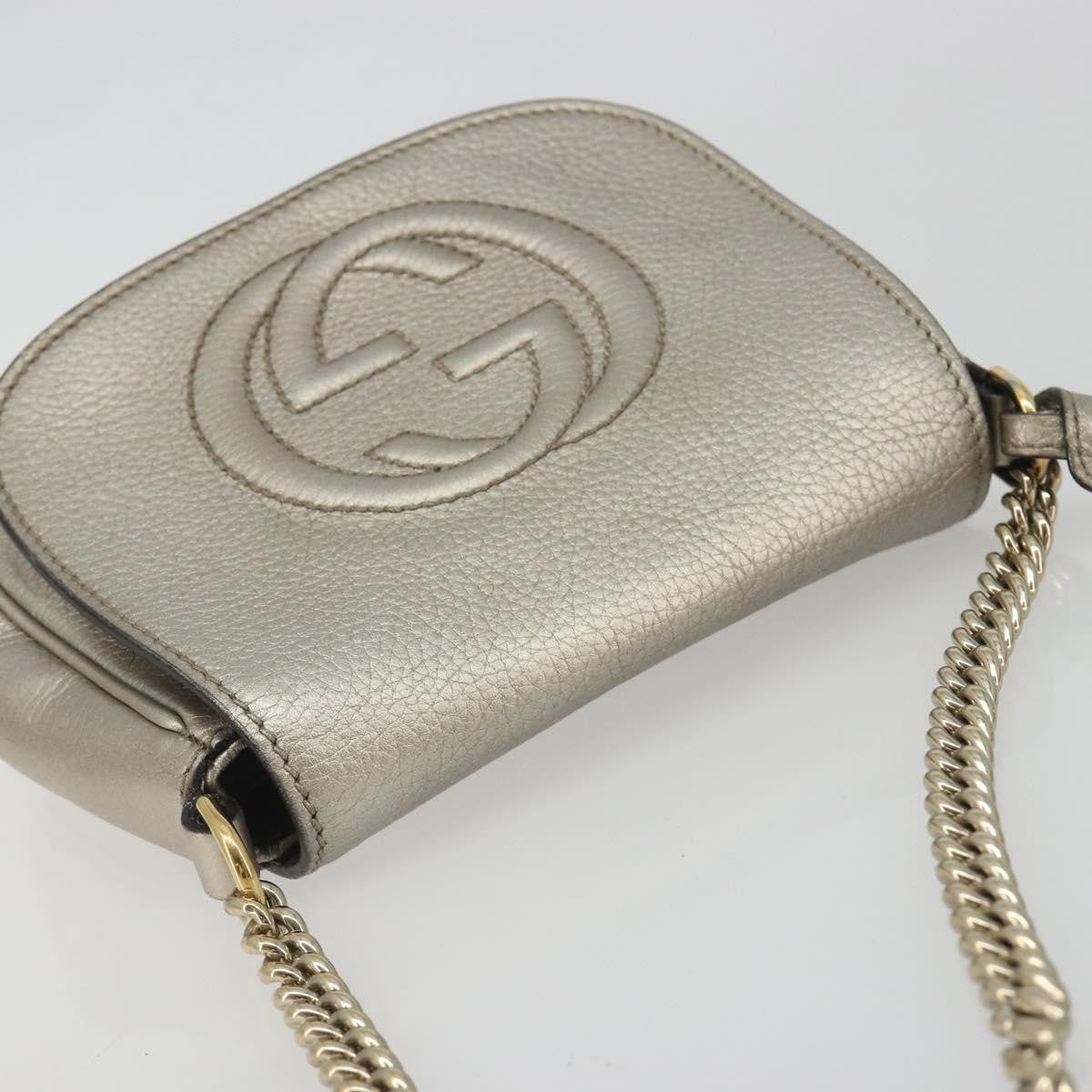 Gucci Soho Chain Leather, Silver, Leather, Shoulder Bag