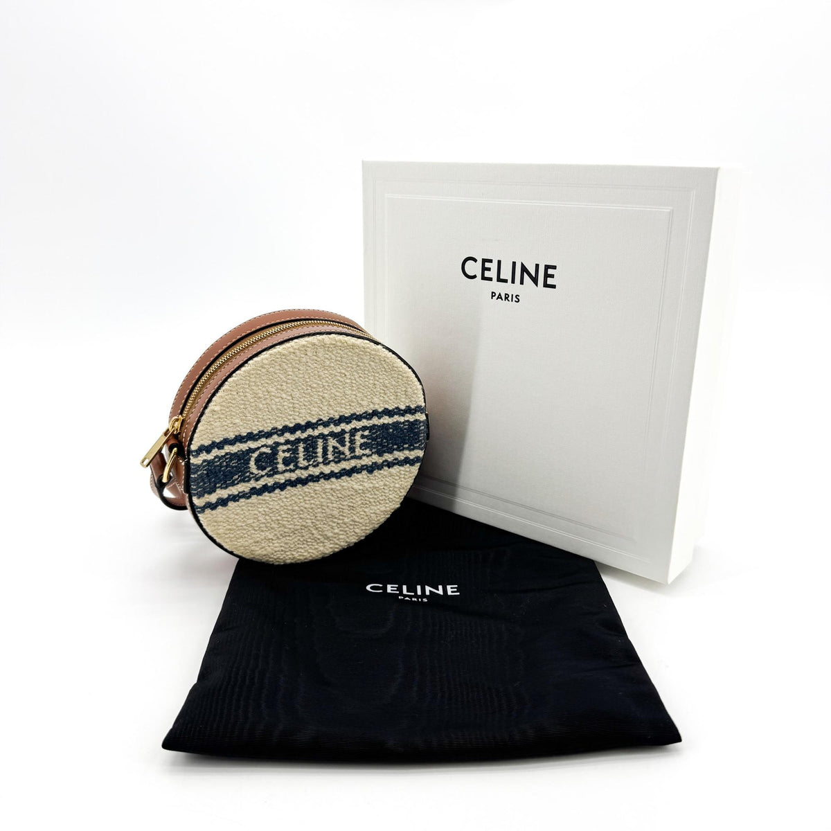 Celine triomphe tambour textile, Navy, Textile, Clutch