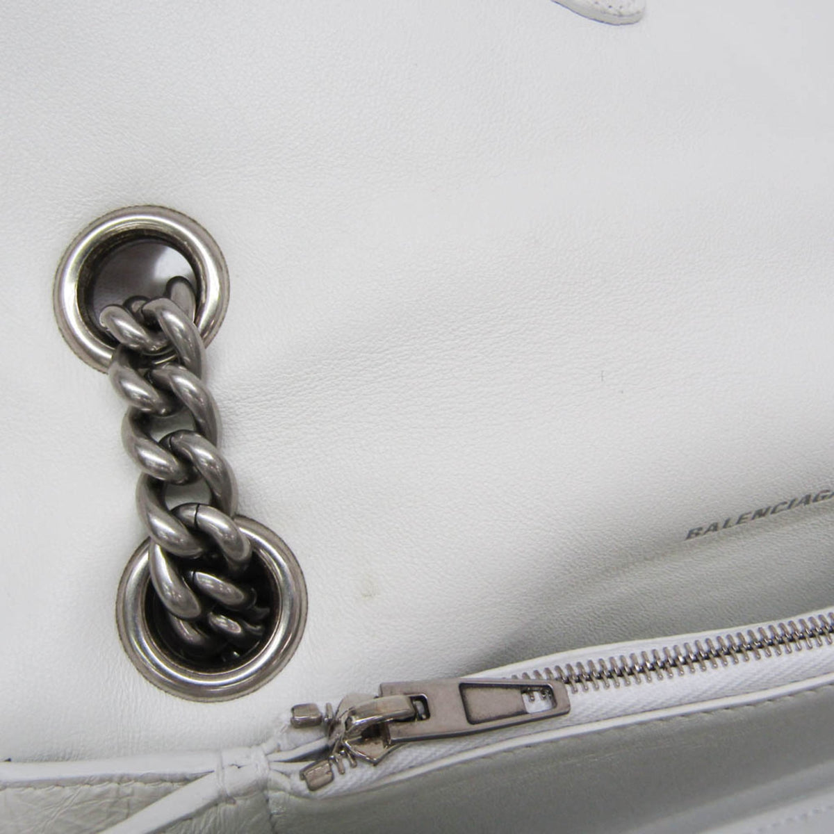 Balenciaga Crush Chain Flap Quilted Crushed Calfskin, White, Leather, Handbag
