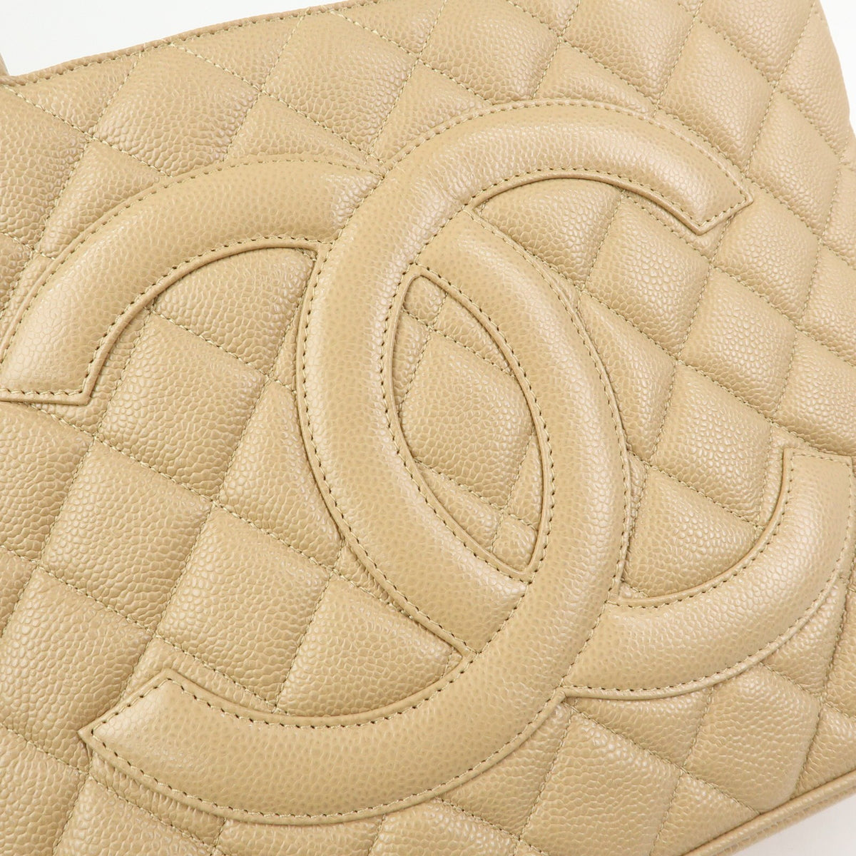 Chanel Medallion Quilted Lambskin, Beige, Calfskin, Tote Bag