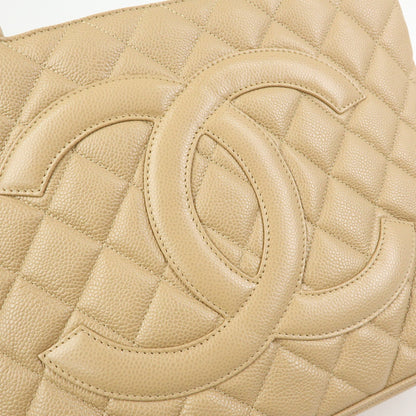 Chanel Medallion Quilted Lambskin, Beige, Calfskin, Tote Bag