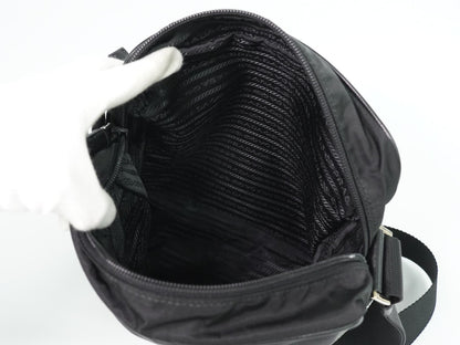 Prada Front Zip Messenger Quilted Tessuto, Black, Nylon, Shoulder Bag