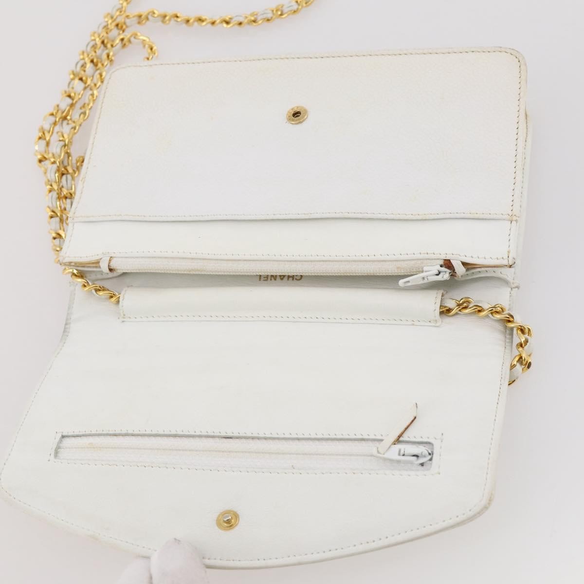 Chanel Vintage Timeless Wallet on Chain Caviar, White, Leather, Crossbody Bag