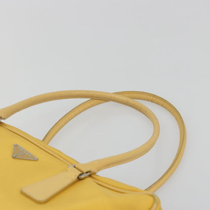 Prada Bauletto Tessuto with Saffiano Leather, Yellow, Canvas, Handbag