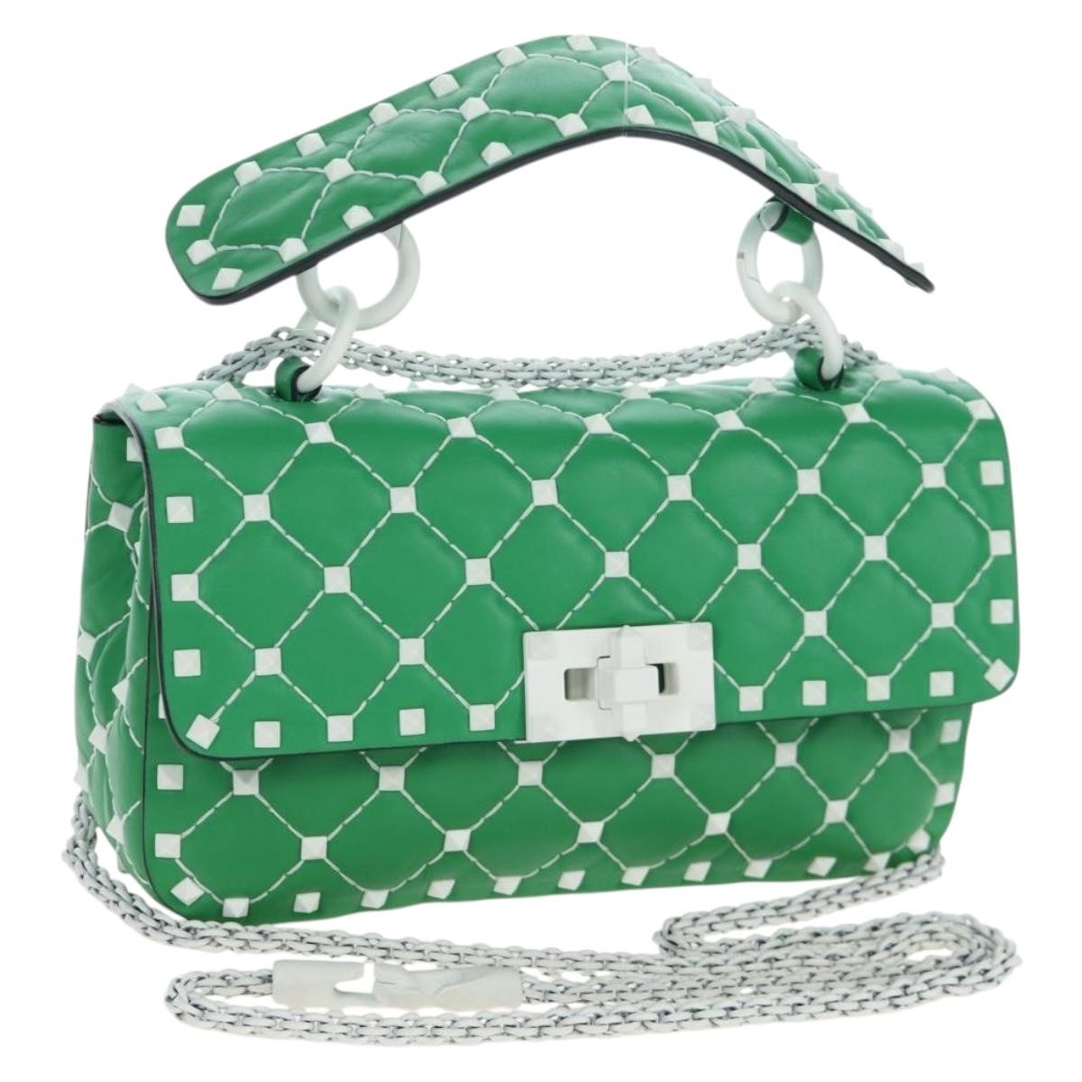 Valentino Garavani Free Rockstud Spike Flap Quilted Leather, Green, Leather, Handbag