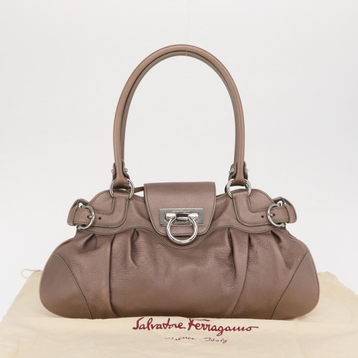 Salvatore Ferragamo Gancini Leather, Beige, Leather, Handbag