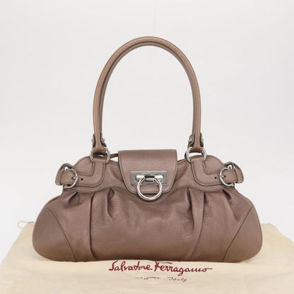 Salvatore Ferragamo Gancini Leather, Beige, Leather, Handbag