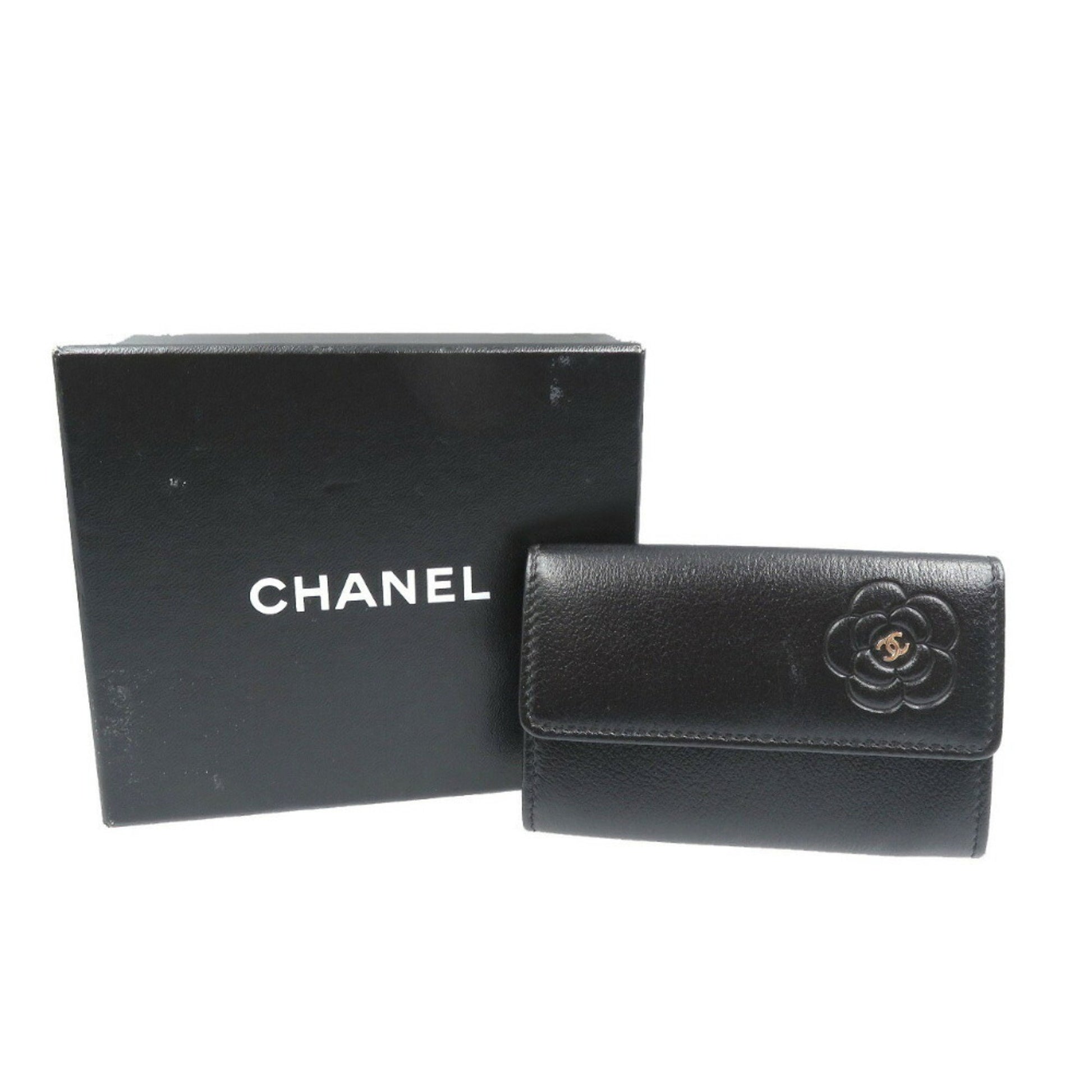 Chanel Camellia, Black, Leather, wallet