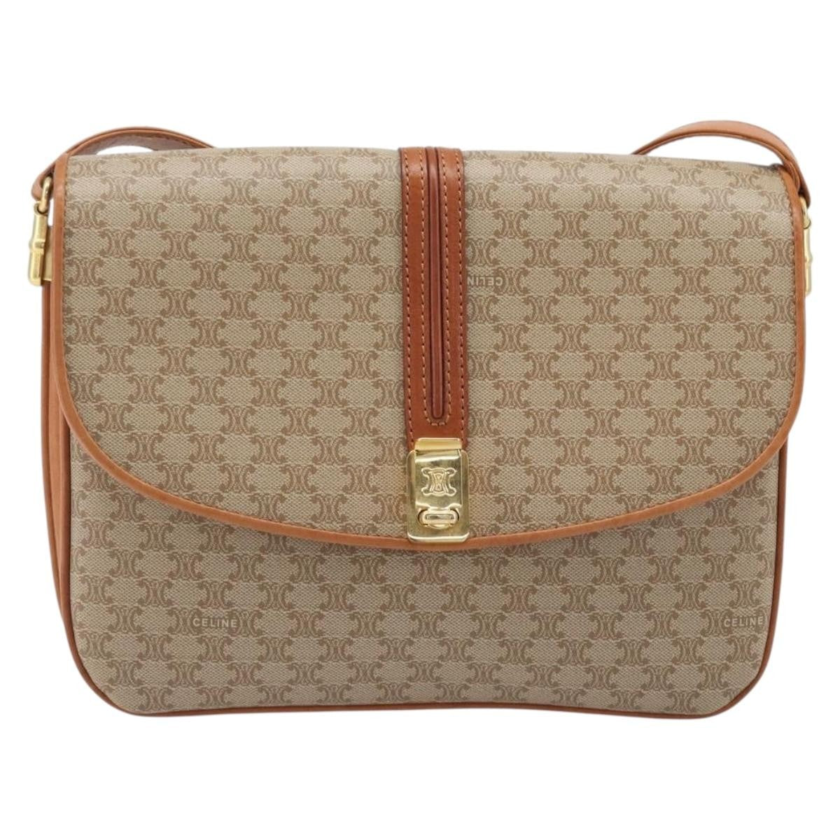 Celine Vintage Macadam Canvas and Leather, Beige, Canvas, Shoulder Bag