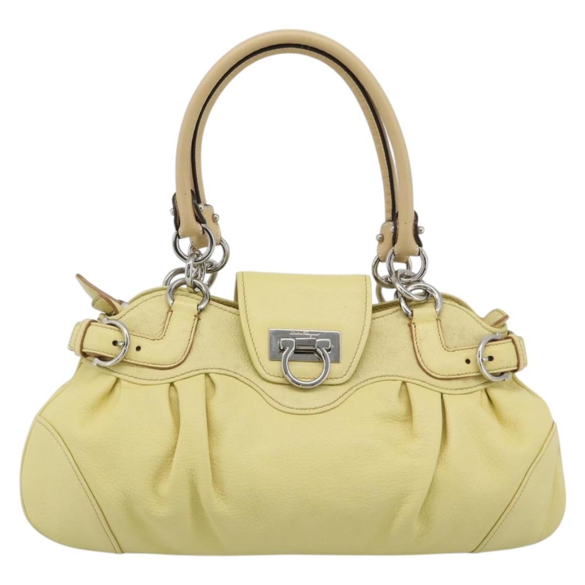 Salvatore Ferragamo Gancini Leather, Yellow, Leather, Handbag