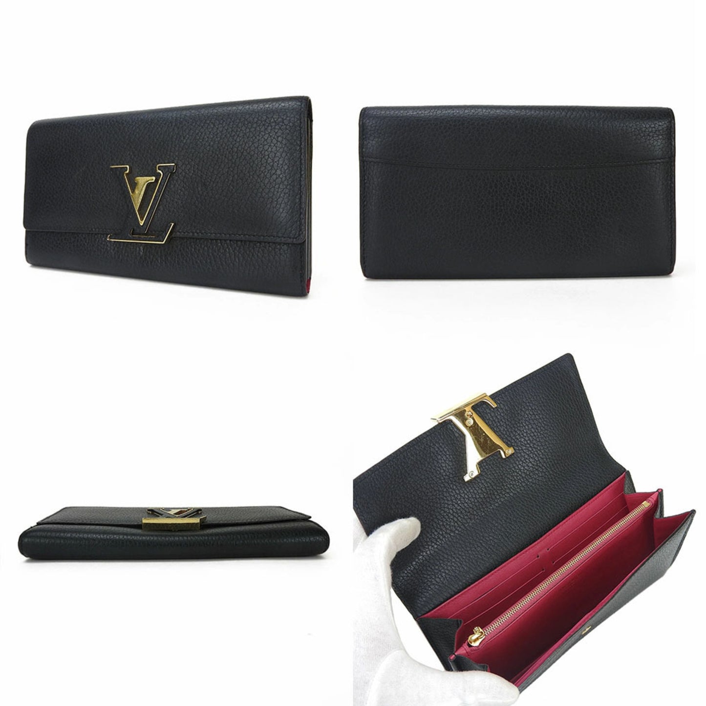 Louis Vuitton Capucines, Black, Leather, wallet