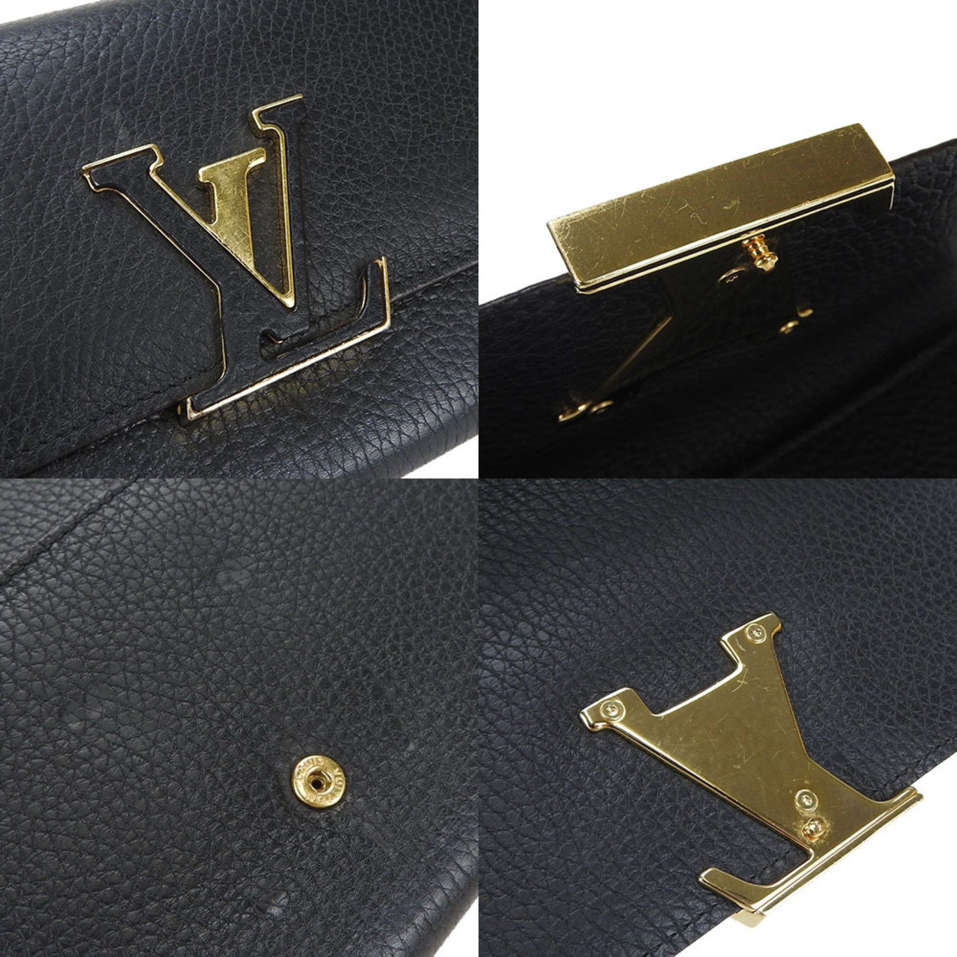 Louis Vuitton Capucines, Black, Leather, wallet