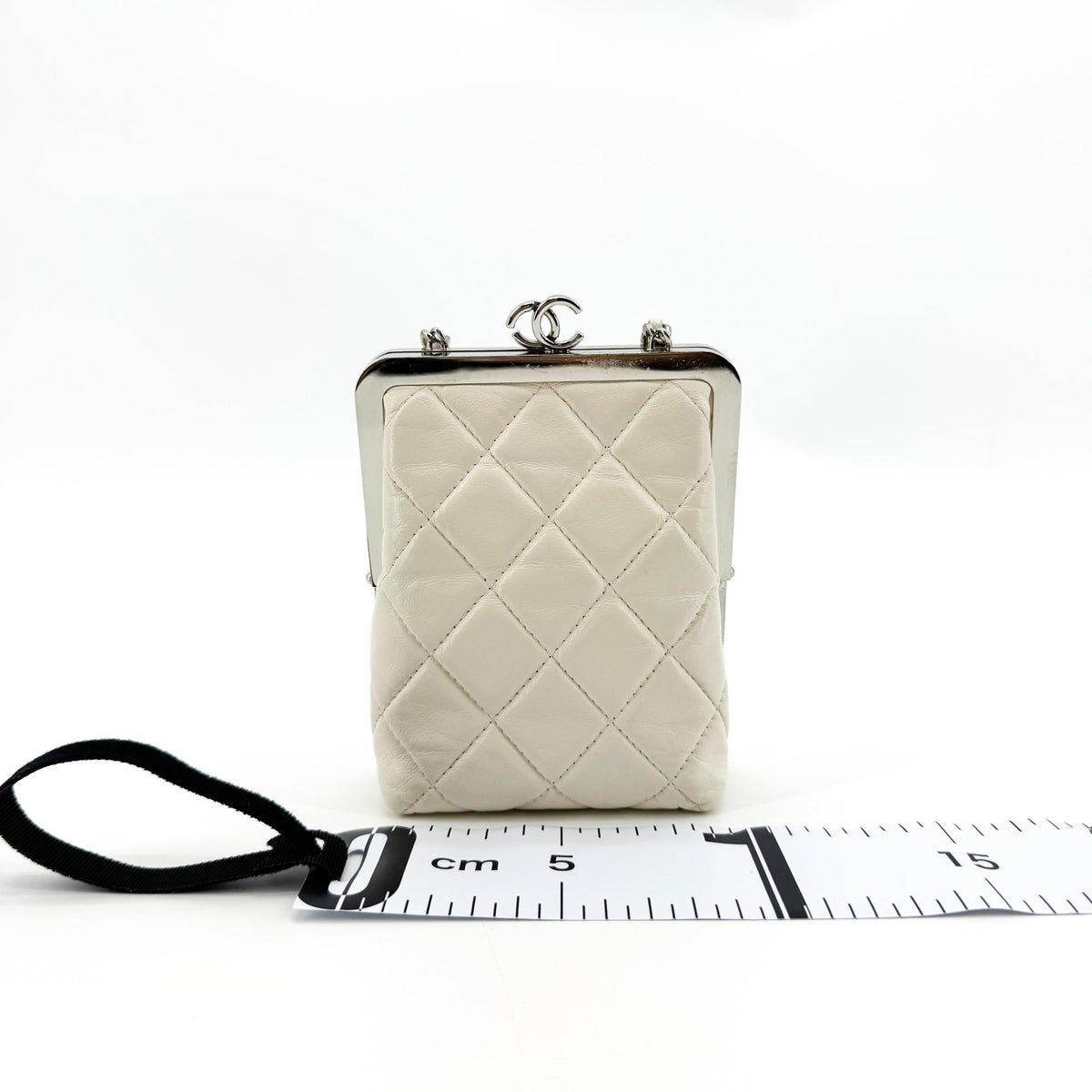 Chanel CC Frame Clutch with Chain Quilted Lambskin and Plexiglass, Beige, Leather, Clutch
