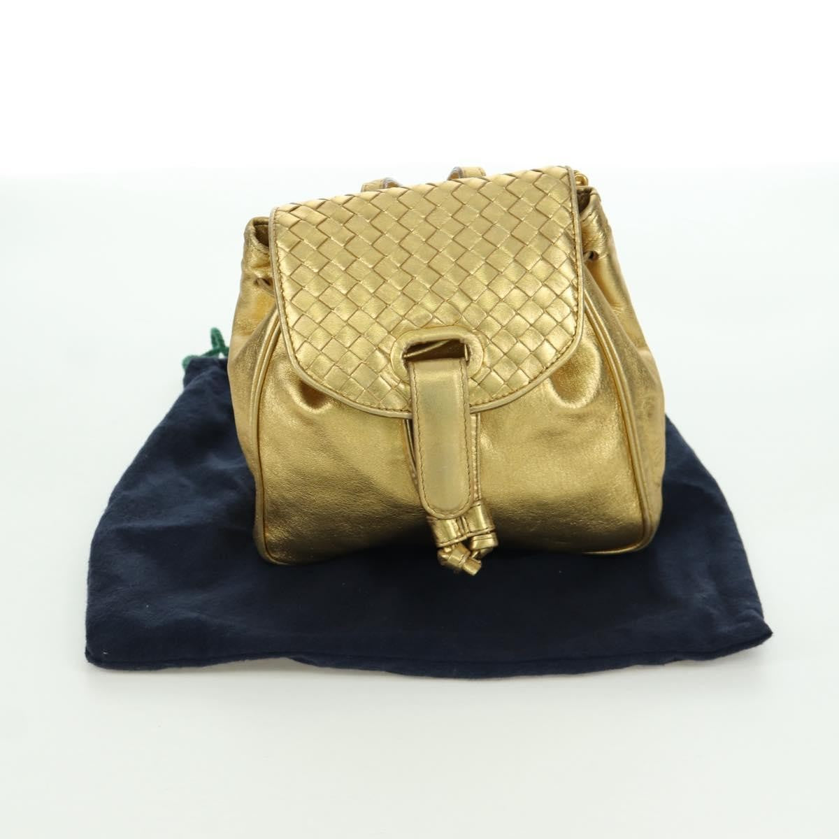 Bottega Veneta Backpack Leather with Intrecciato, Gold, Leather, Backpack