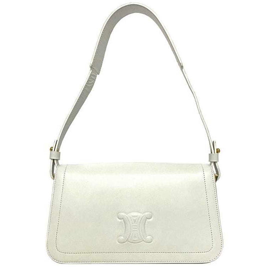 Céline Triomphe, White, Leather, shoulder