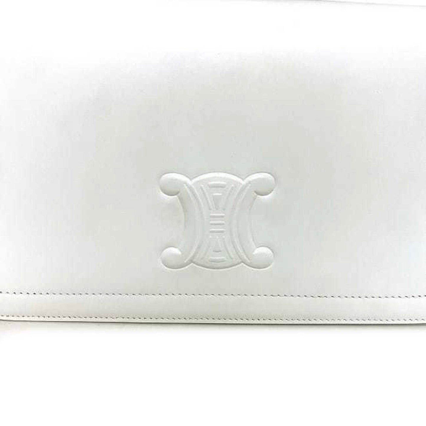 Céline Triomphe, White, Leather, shoulder