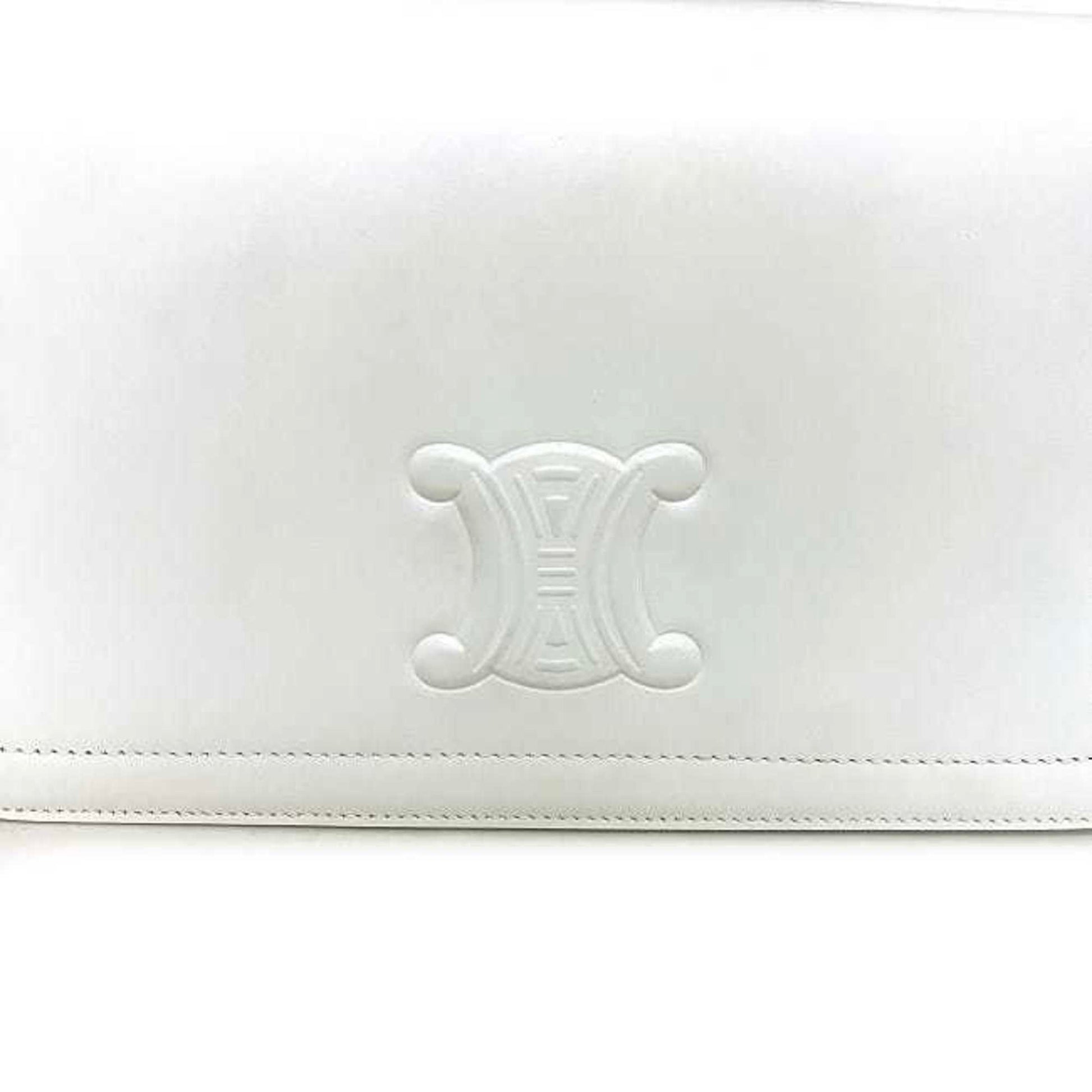 Céline Triomphe, White, Leather, shoulder