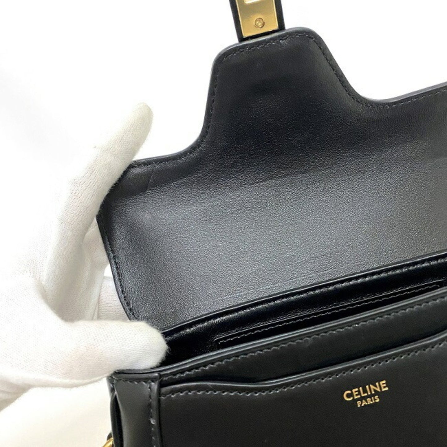 Céline Besace, Black, Leather, shoulder