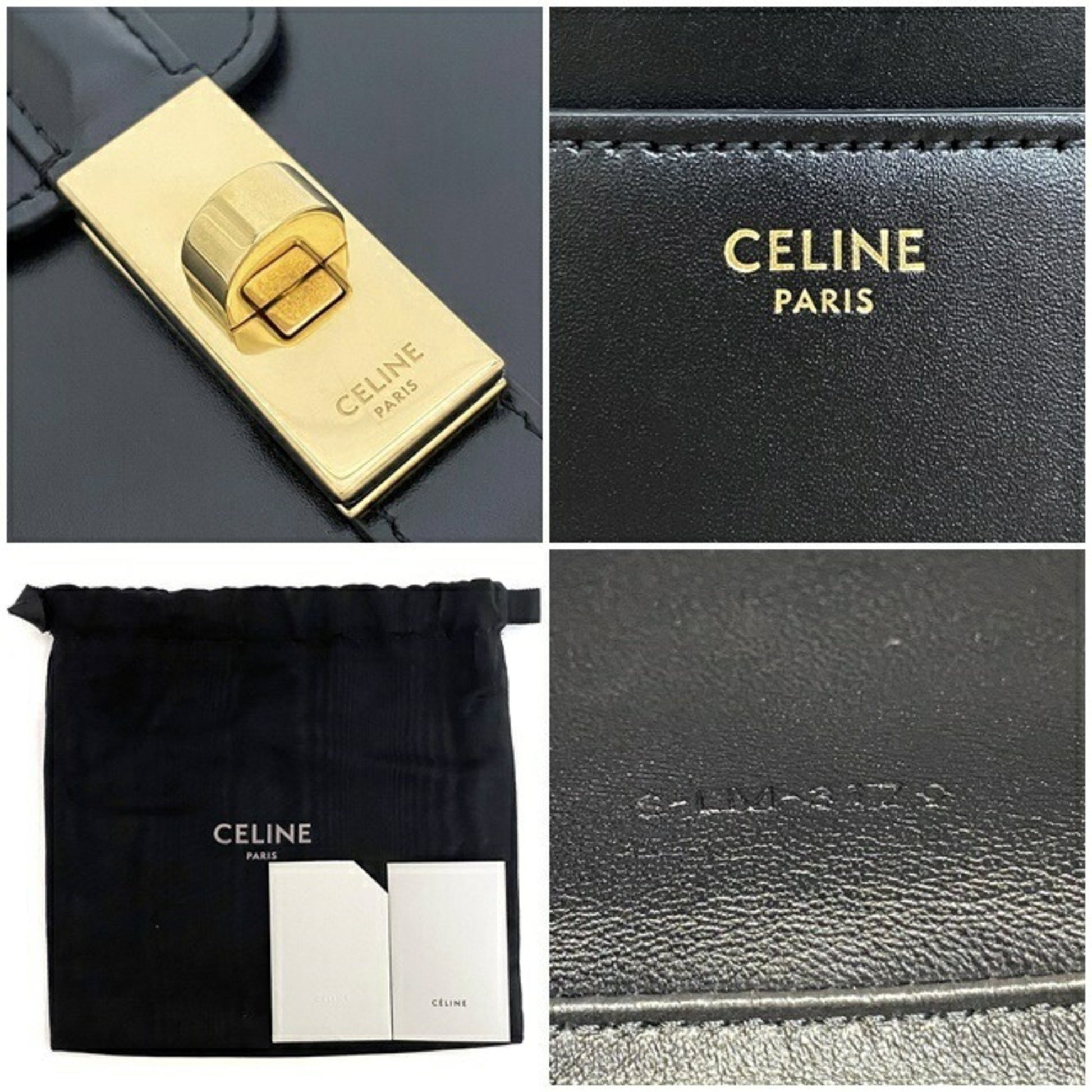 Céline Besace, Black, Leather, shoulder