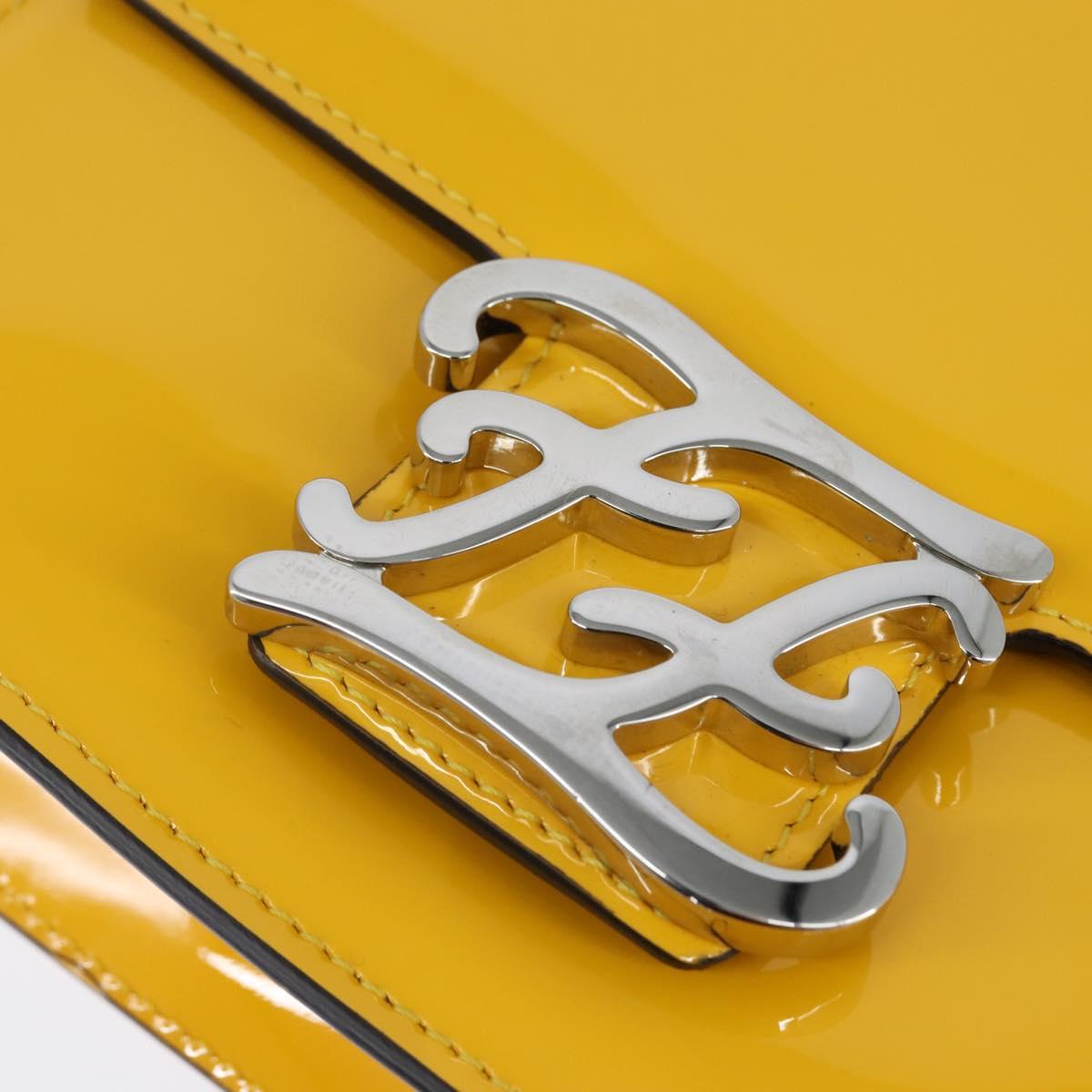 Fendi Curligraphy Shoulder Enamel Yellow Silver, Yellow, Patent Leather, Shoulder Bag