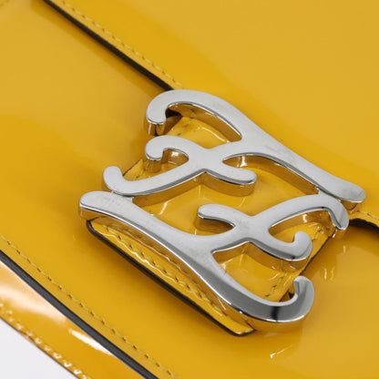 Fendi Curligraphy Shoulder Enamel Yellow Silver, Yellow, Patent Leather, Shoulder Bag