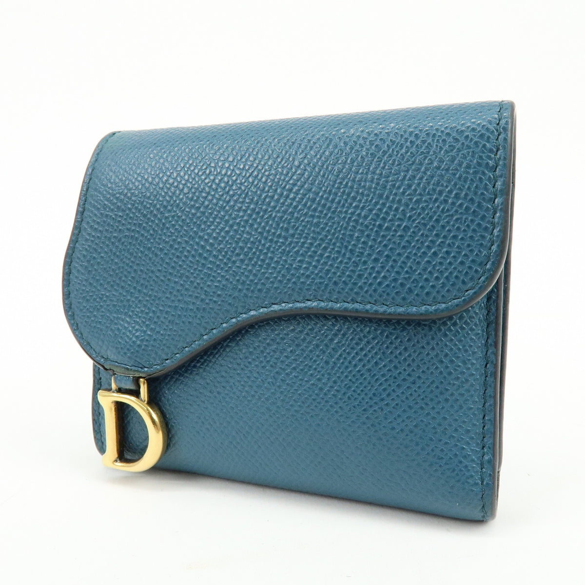 Christian Dior Saddle Flap Leather, Blue, Leather, Wallet