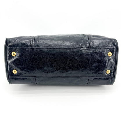 Prada Convertible Boston Vitello Shine, Black, Leather, Handbag