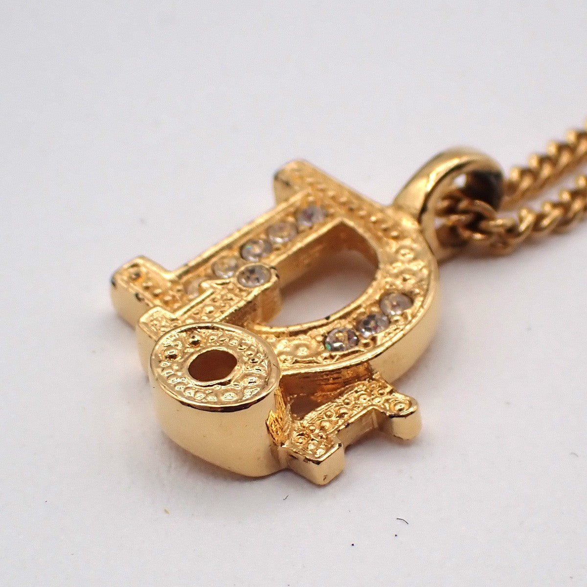 Christian Dior Vintage Dior Logo Metal and Crystal, Gold, Gold Plated, Necklace