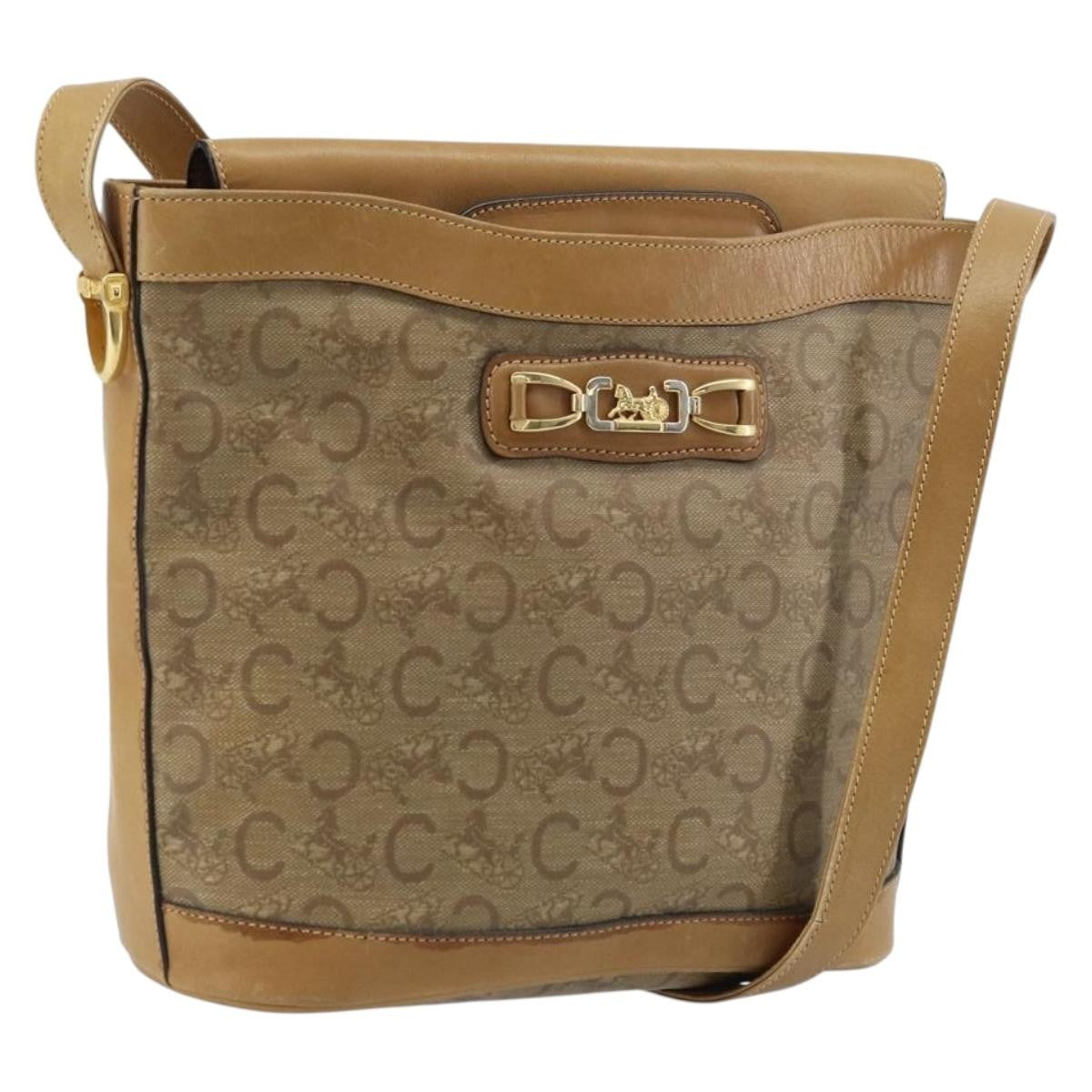 Celine C Sulky Canvas and Leather, Beige, Canvas, Shoulder Bag
